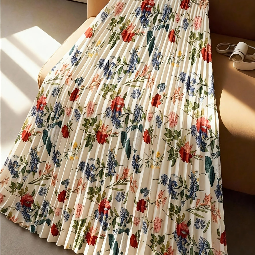 Jupe grande taille à imprimé fleuri, coupe ample — composition : 95% Polyester, 5% Élasthanne