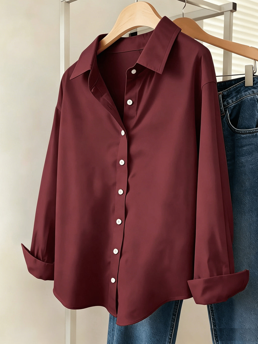 Chemise grande taille, col à revers, boutonnage, allure élégante, autre coloris