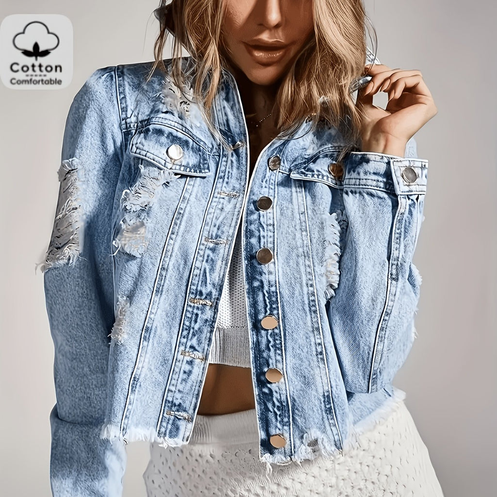 Veste grande taille, coupe oversize, tenue franche — matière : denim