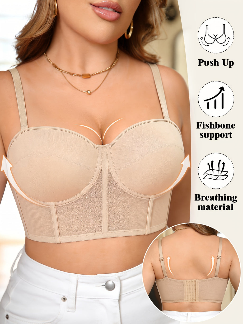 Soutien-gorge bustier grande taille, tulle à baleines