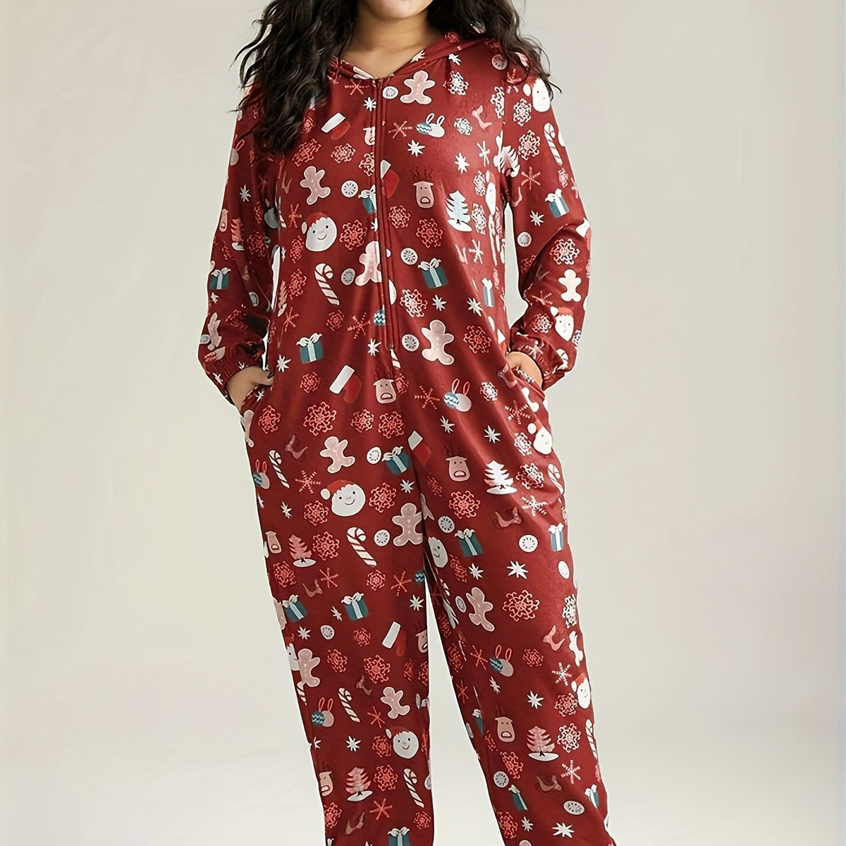 Pyjama grande taille, fermeture zippée, chaleur d'hiver — composition : 100% Polyester