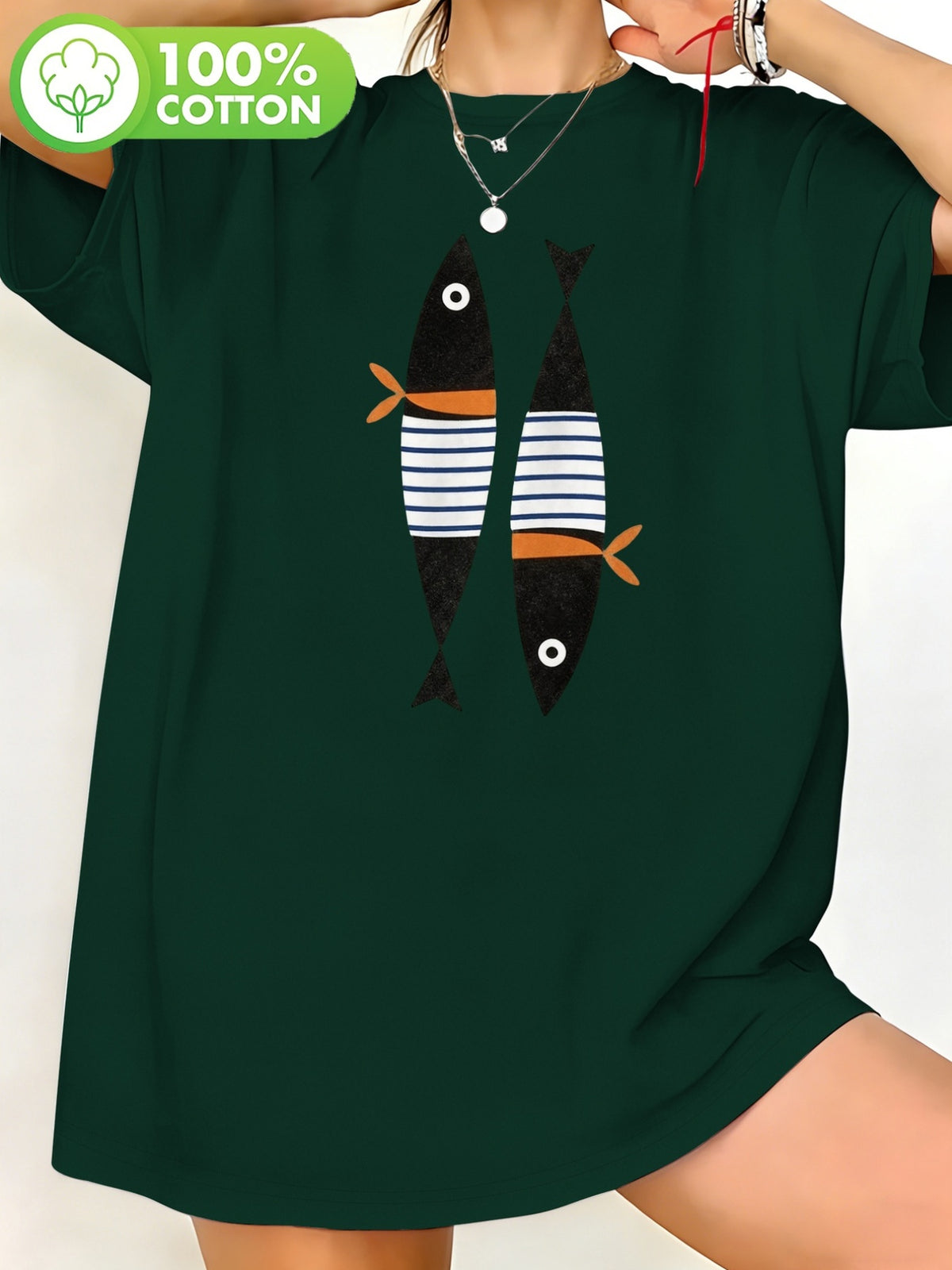 T-shirt grande taille, coupe ample, col rond, manches courtes