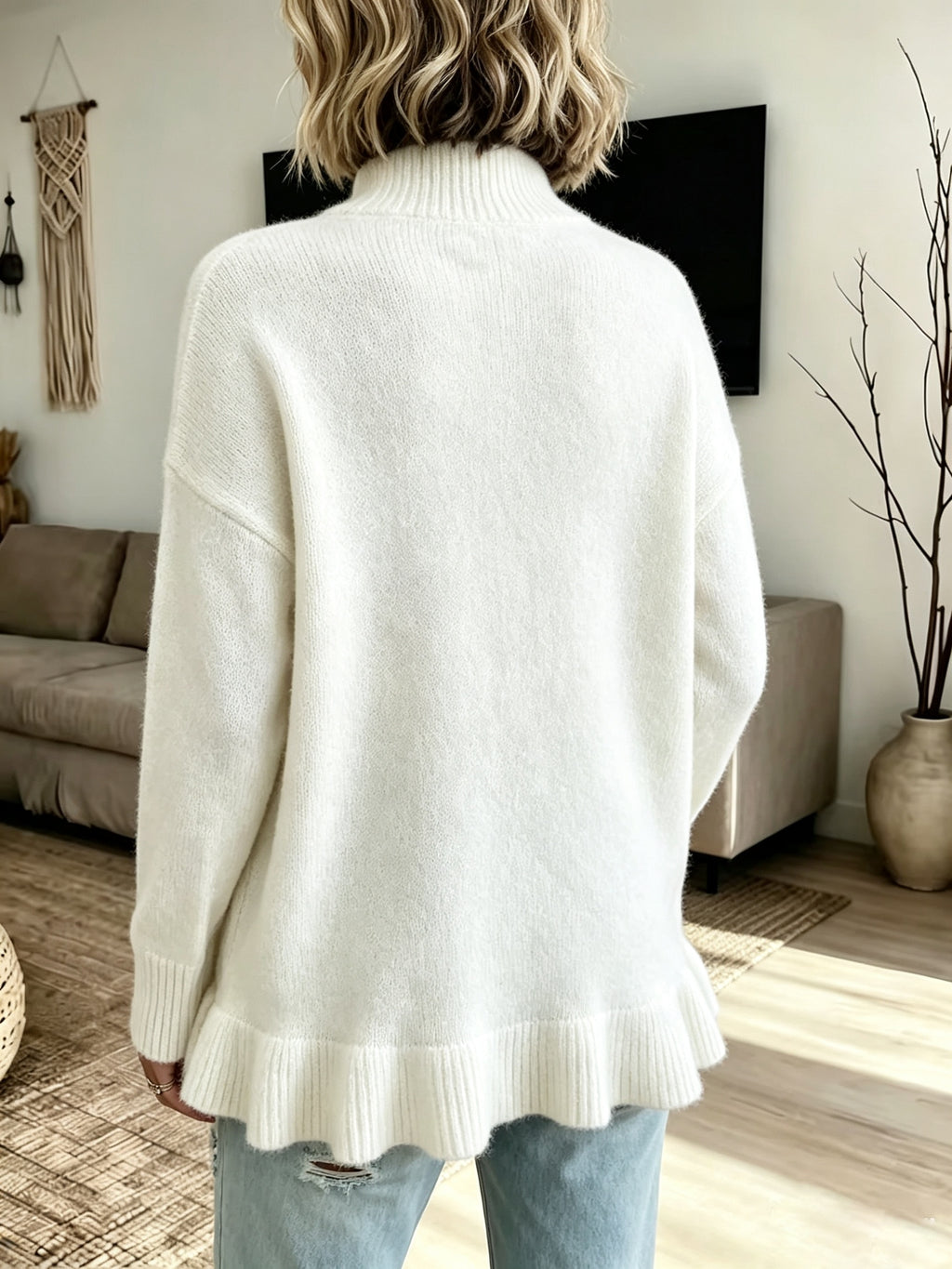 Pull grande taille, manches longues, détail du tissu