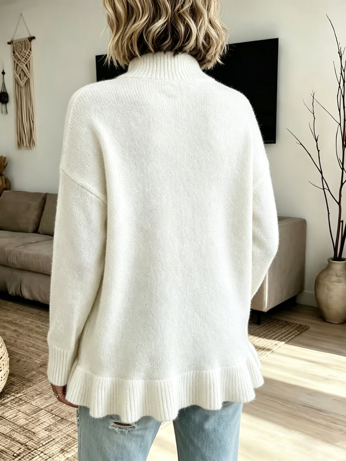 Pull grande taille, manches longues, détail du tissu