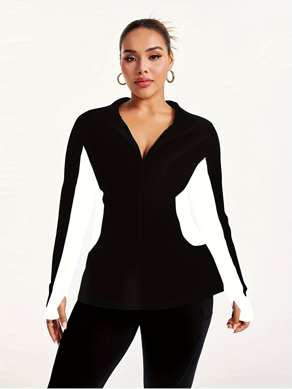 Veste grande taille, coupe oversize, manches longues, vue de profil