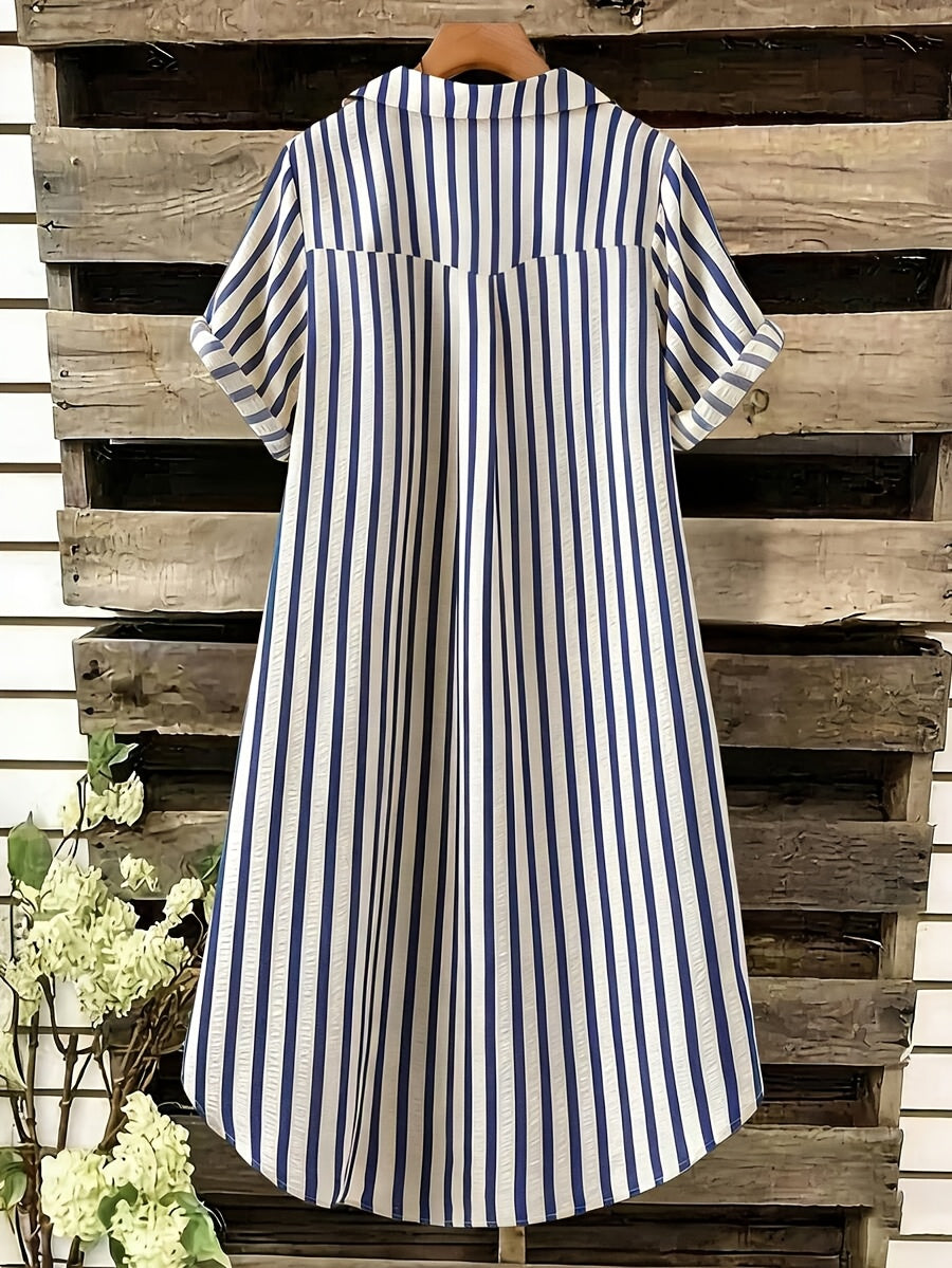 Robe chemise grande taille — Rayée verticale en sept coloris