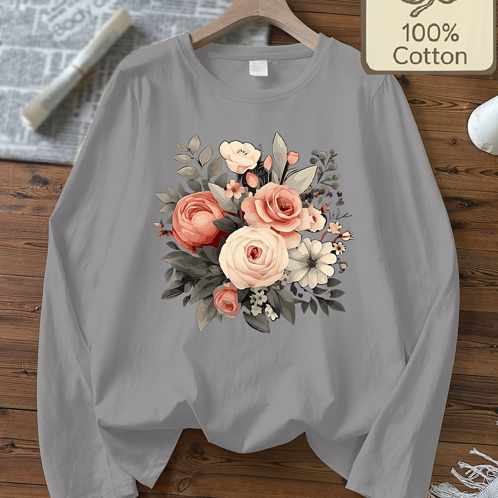 Top grande taille, col rond, manches longues, toucher naturel, tissu opaque
