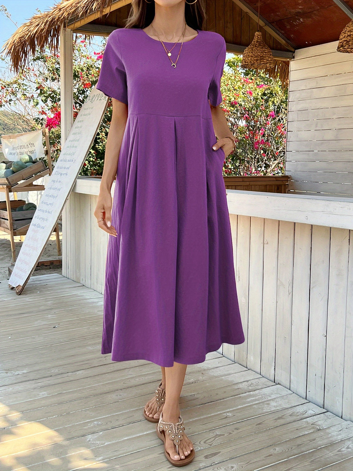 Robe longue en lin grande taille — Plis creux couchés et poches
