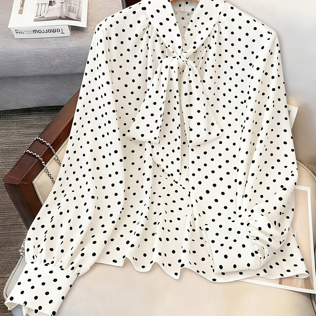 Blouse grande taille à pois, manches longues, tissu opaque
