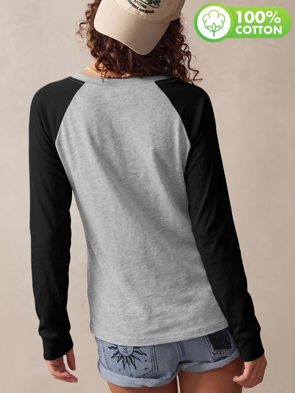 T-shirt grande taille, coupe ample, manches longues, toucher naturel, vu de dos