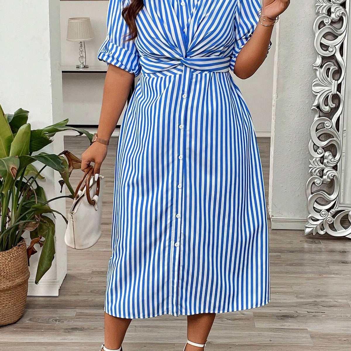 Robe grande taille à rayures, ceinture assortie — matière : polyester