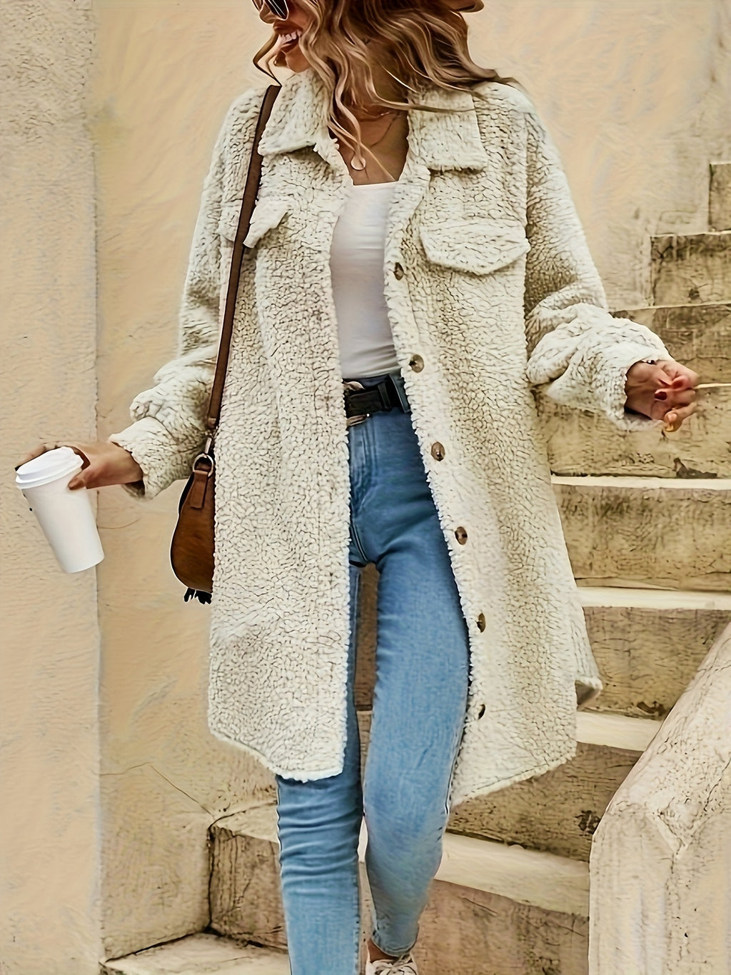 Manteau grande taille en sherpa, toucher doudou, chaleur d'hiver