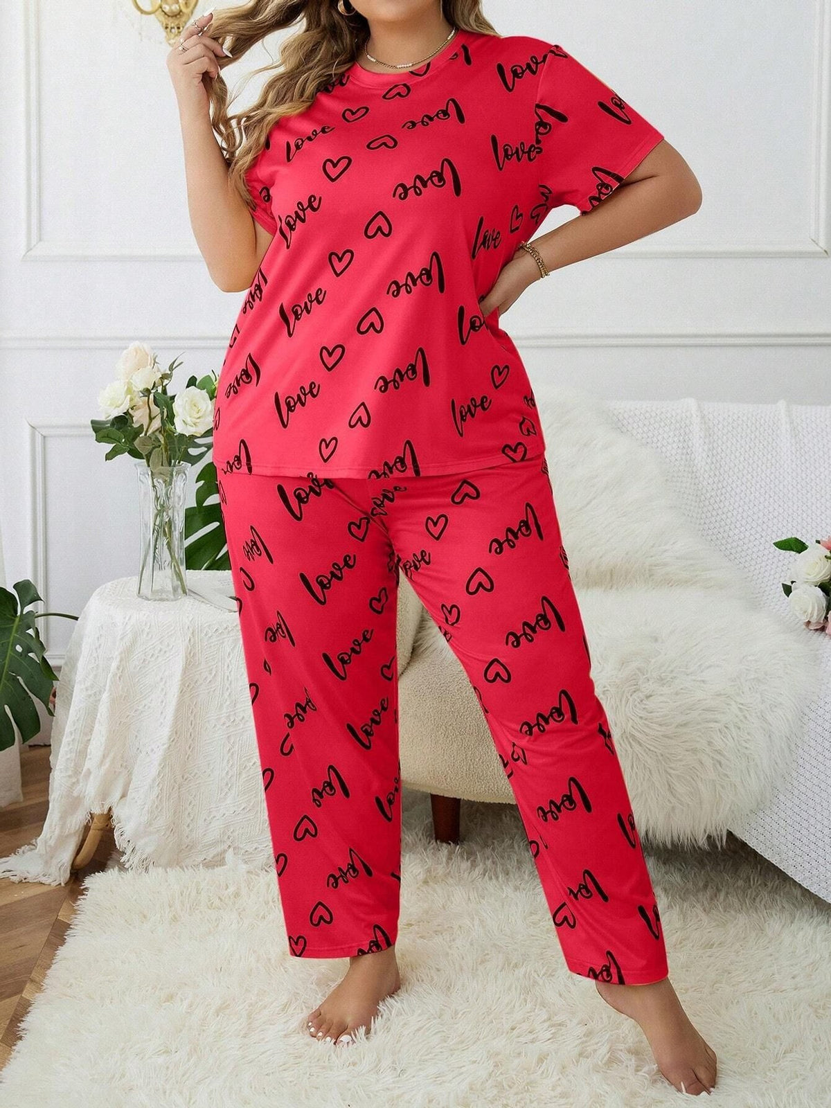 Pyjama grande taille, manches courtes, toucher naturel, autre coloris