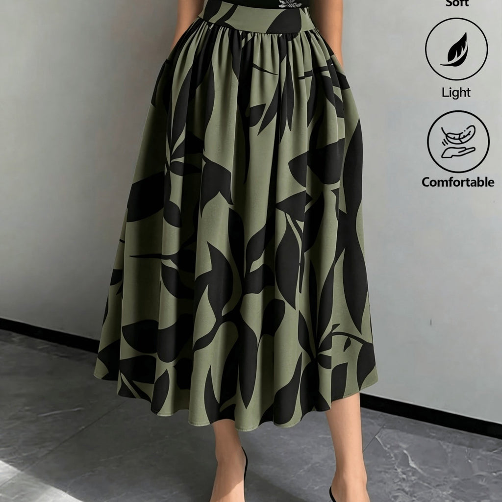 Jupe grande taille à imprimé fleuri, esprit décontracté — matière : polyester