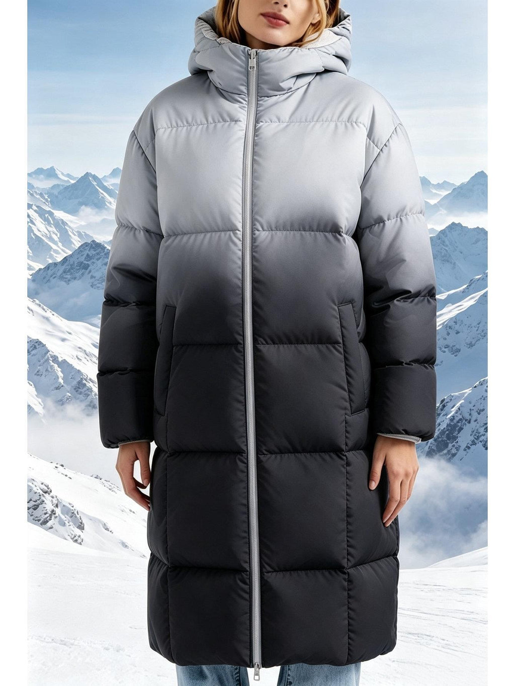 Veste grande taille, col rond, capuche, matelassé — matière : polyester