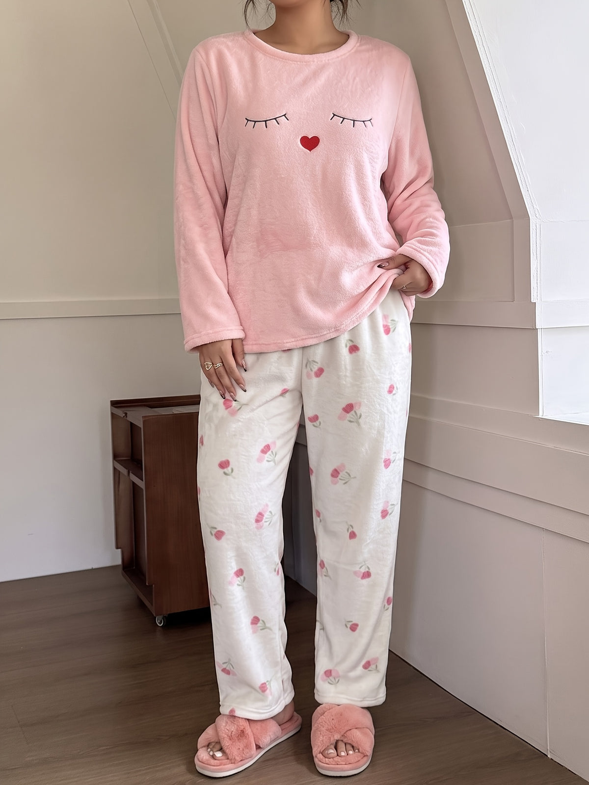 Pyjama grande taille, coupe ample, manches longues, chaleur d'hiver