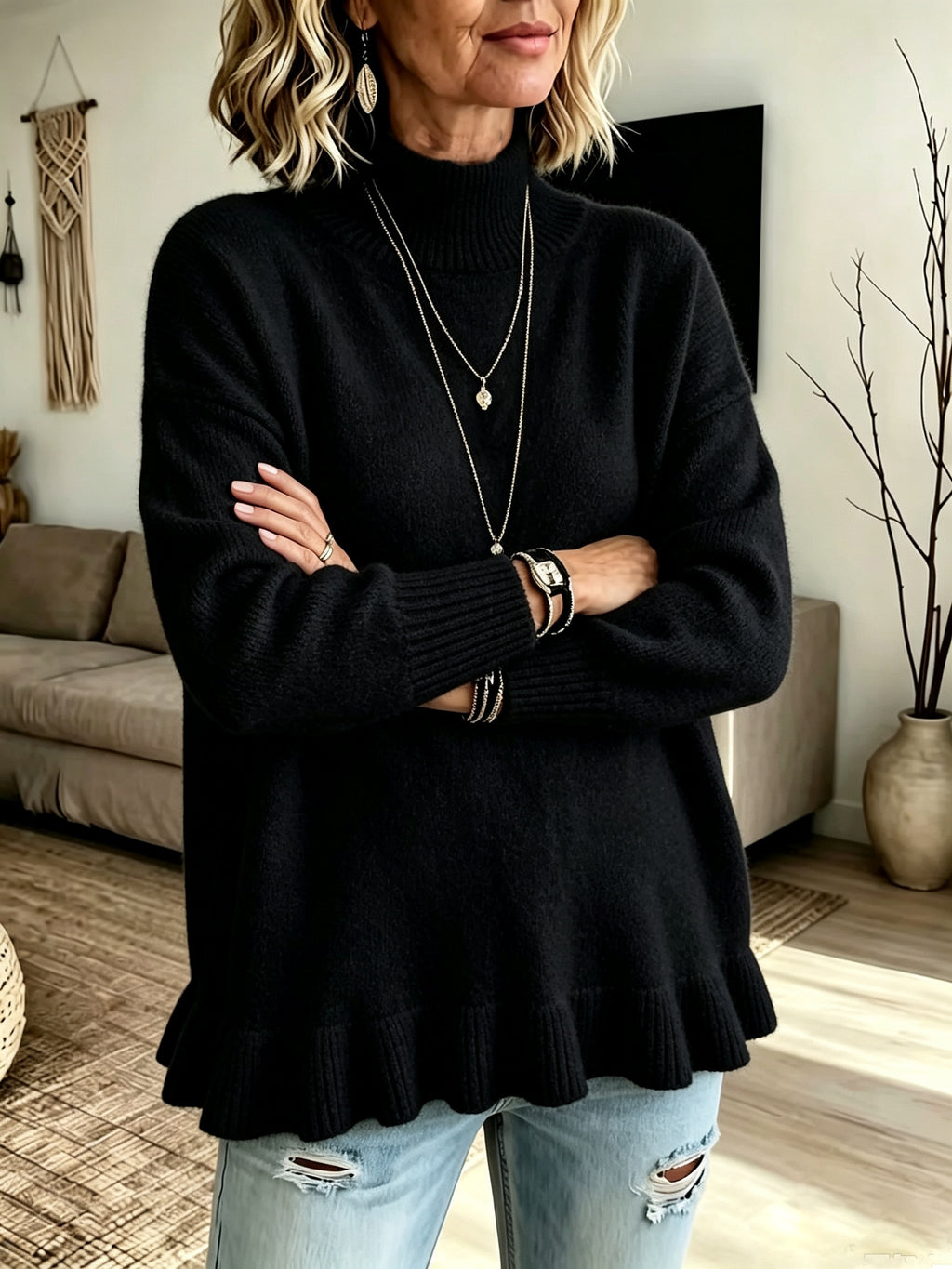 Pull grande taille, manches longues, détail du tissu