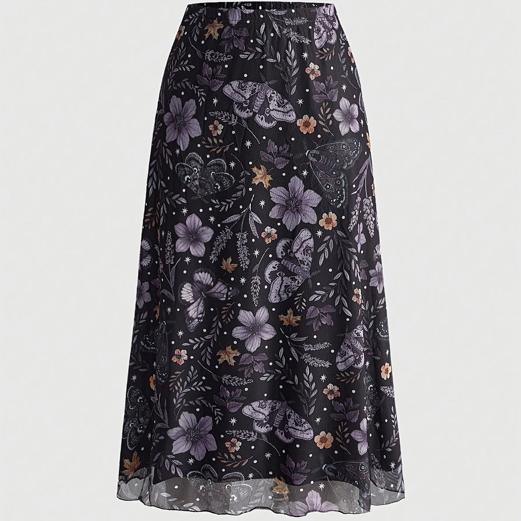 Jupe grande taille à imprimé fleuri, coupe droite, imprimé floral, tissu opaque