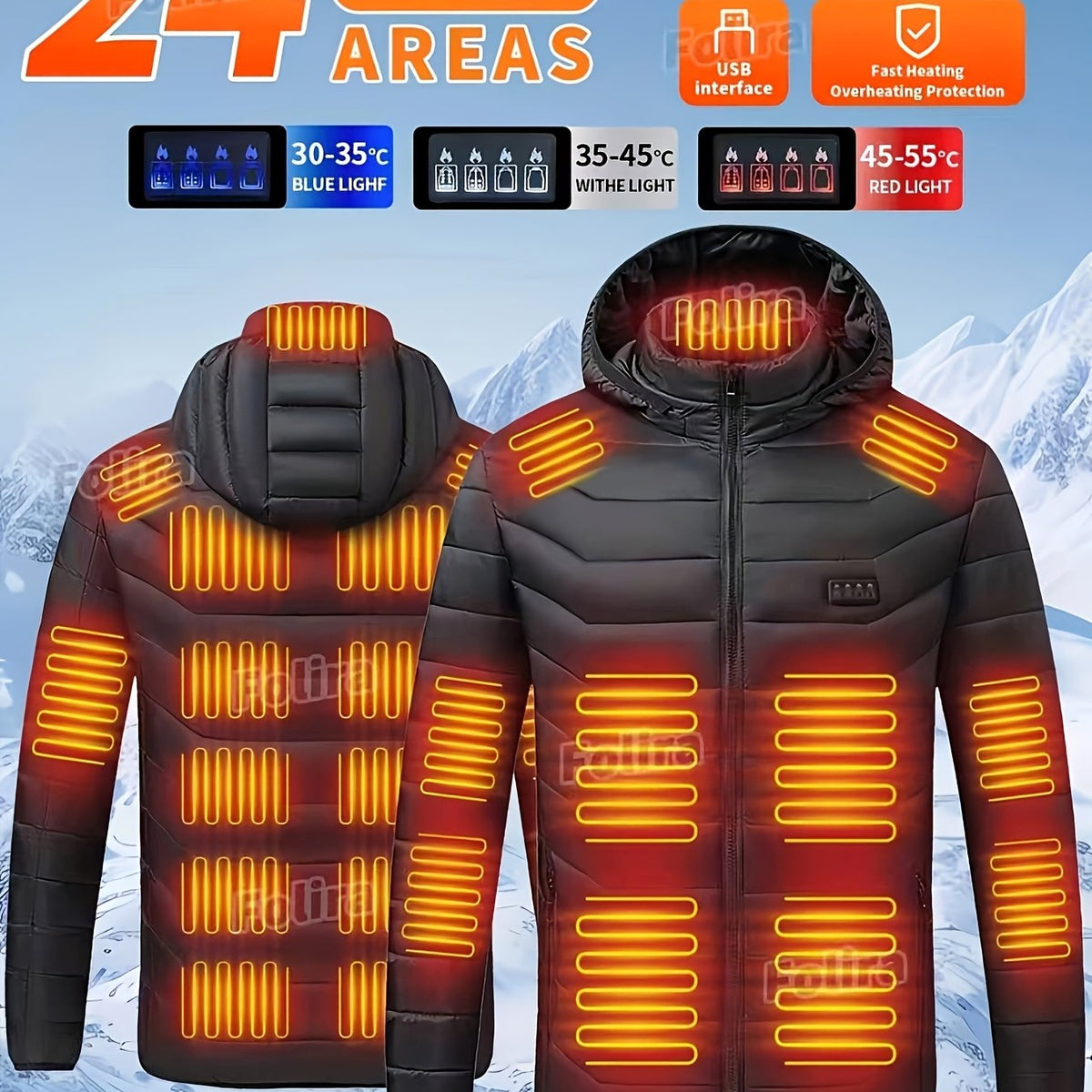 Veste grande taille, fermeture zippée, chaleur d'hiver, tissu léger — matière : polyester Image