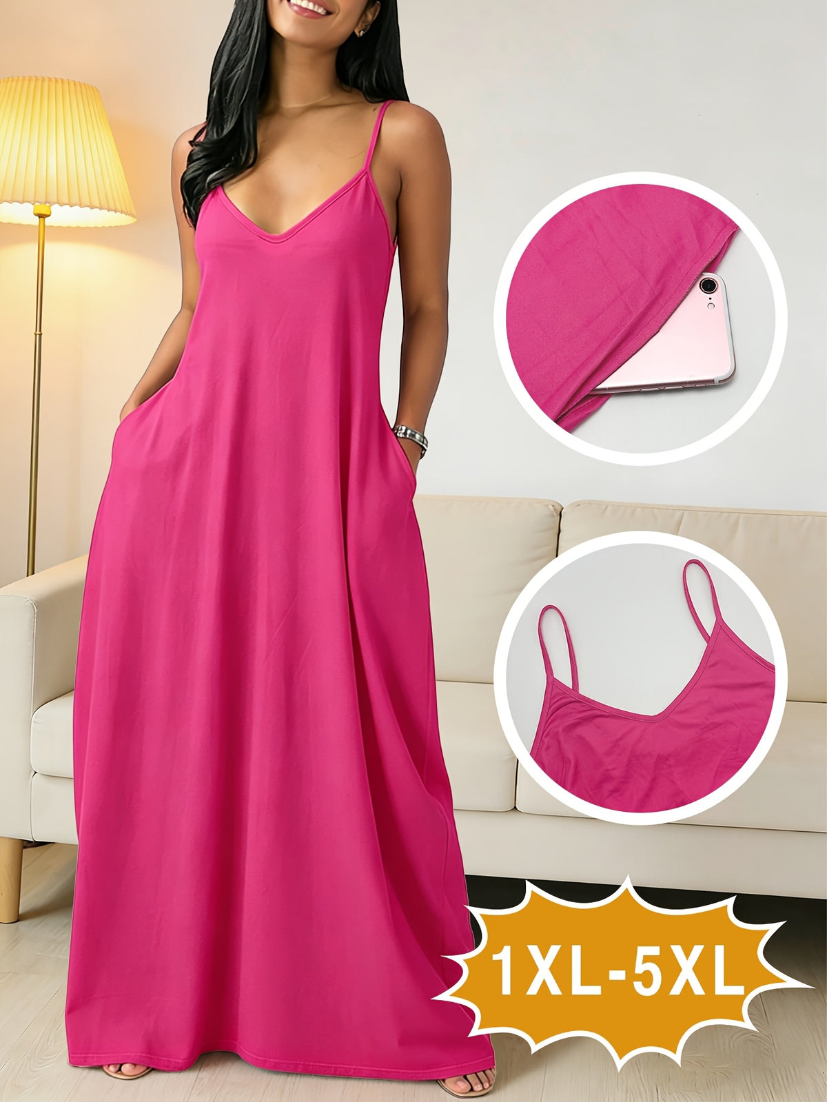 Robe longue grande taille — Fines bretelles et poches profondes