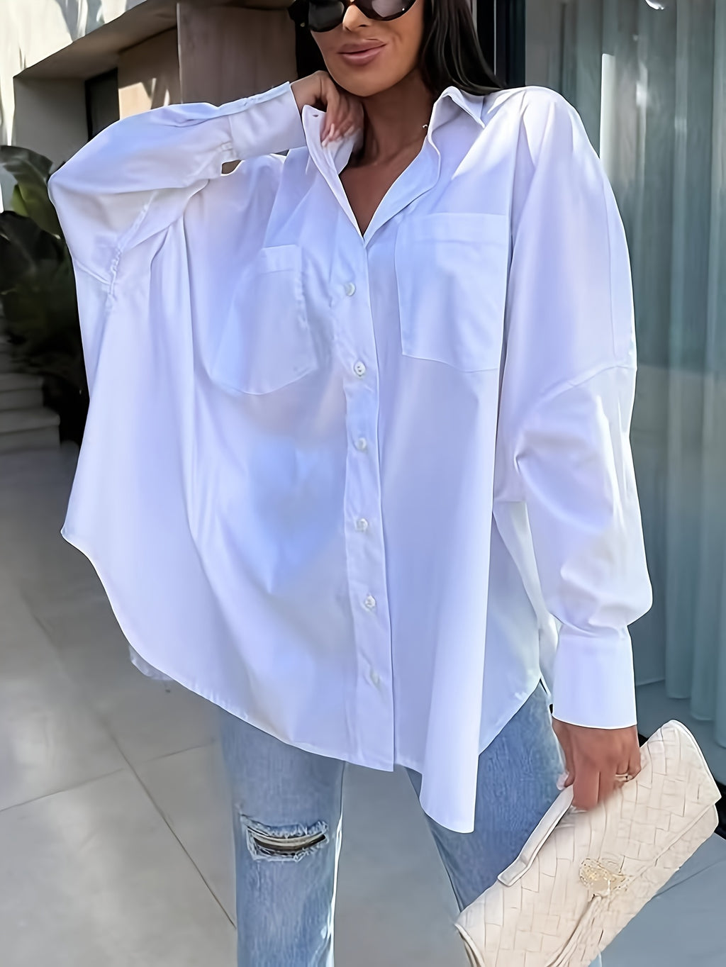 Chemise grande taille, coupe oversize, col à revers, allure élégante