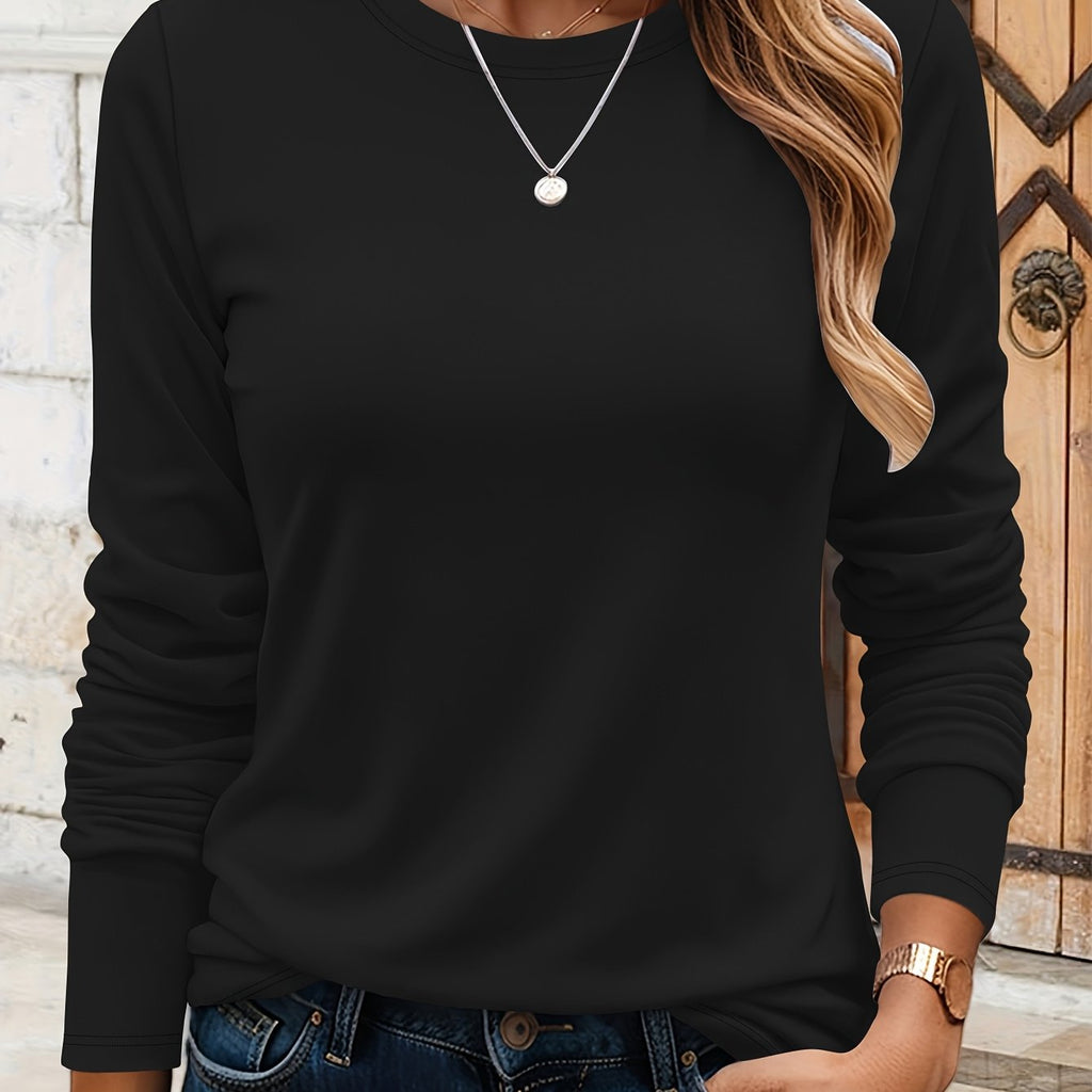 T-shirt grande taille, col rond, manches longues, toucher naturel — matière : coton