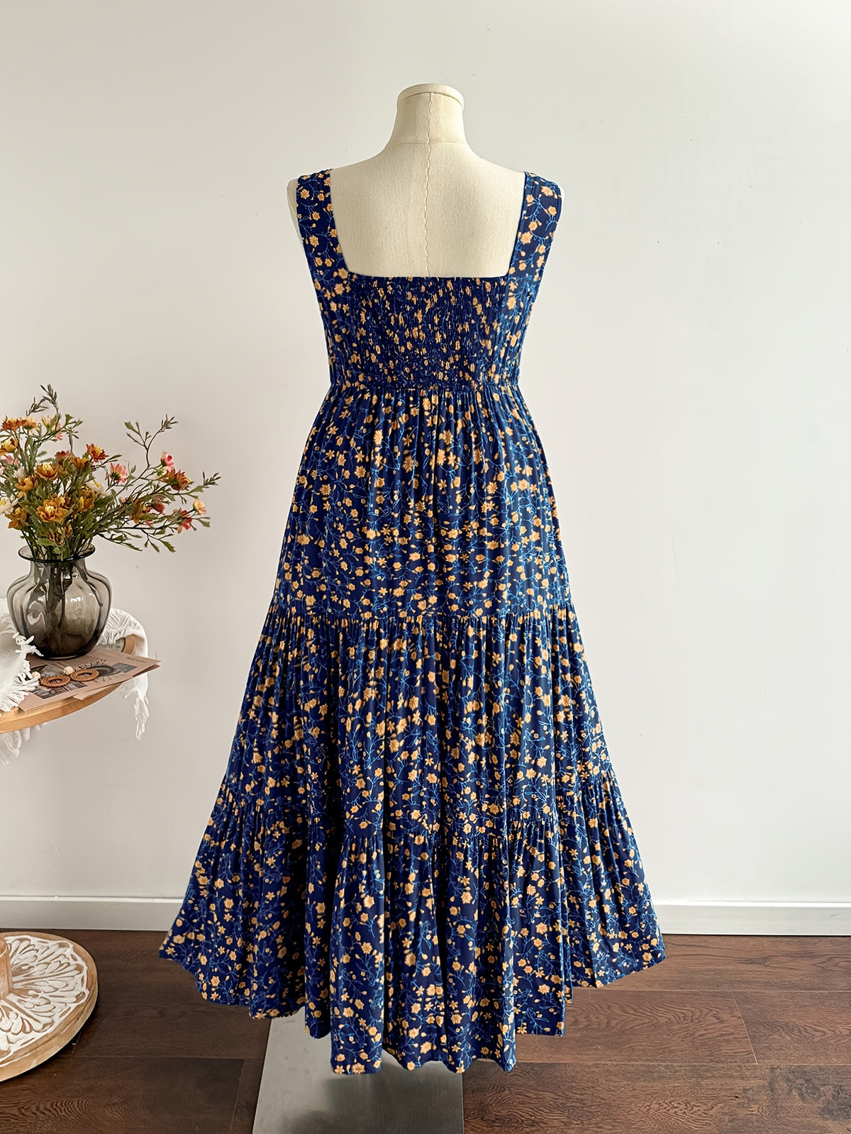 Robe longue grande taille — Viscose bohème à dos smocké