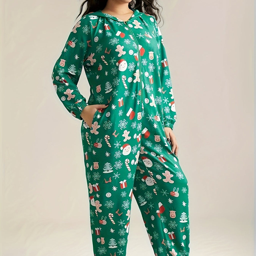 Pyjama grande taille, fermeture zippée, chaleur d'hiver — matière : polyester