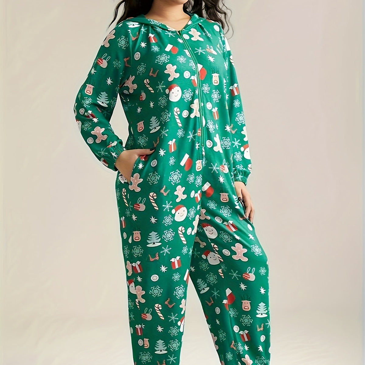 Pyjama grande taille, fermeture zippée, chaleur d'hiver — matière : polyester