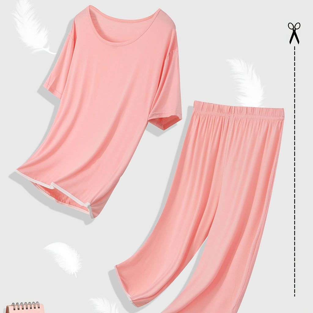 Pyjama grande taille, manches courtes, tombé fluide, vu de dos