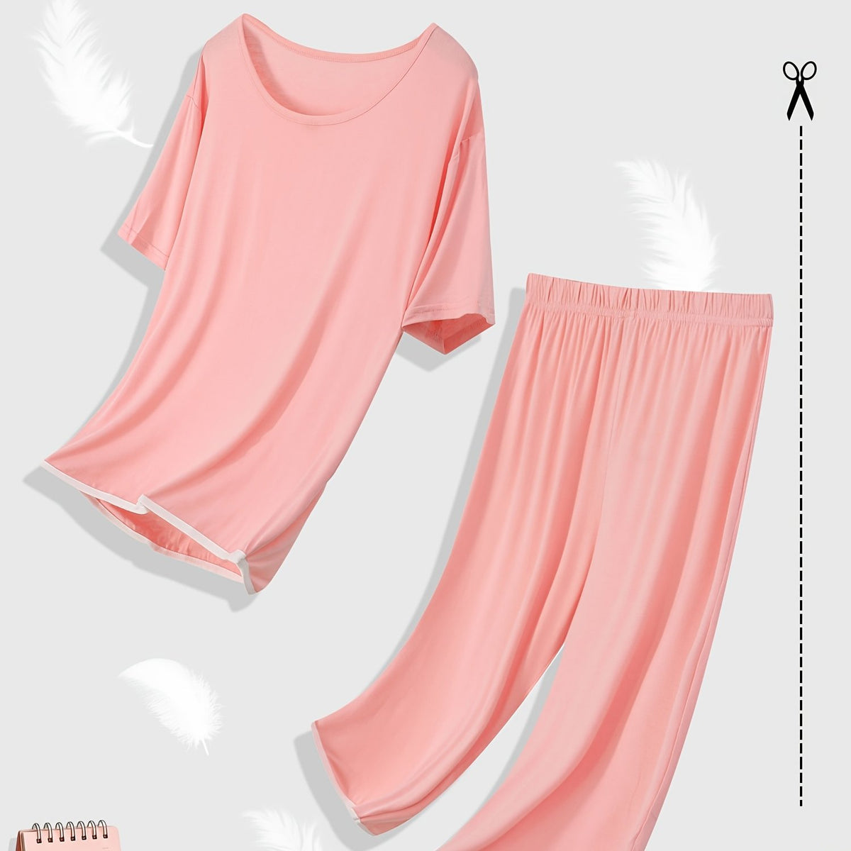 Pyjama grande taille, manches courtes, tombé fluide, vu de dos