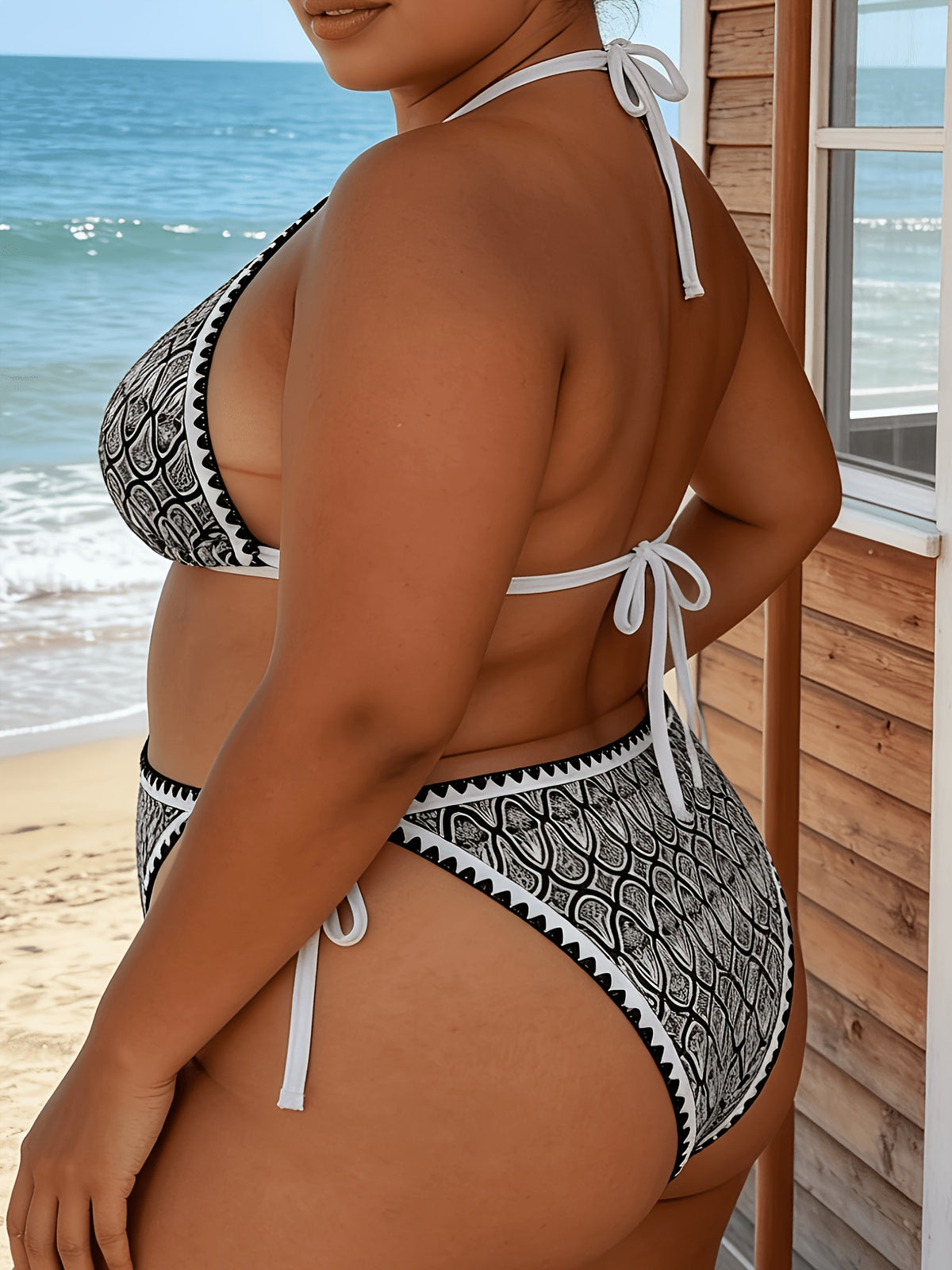 Maillot de bain grande taille à imprimé géométrique, épaules dénudées, autre coloris