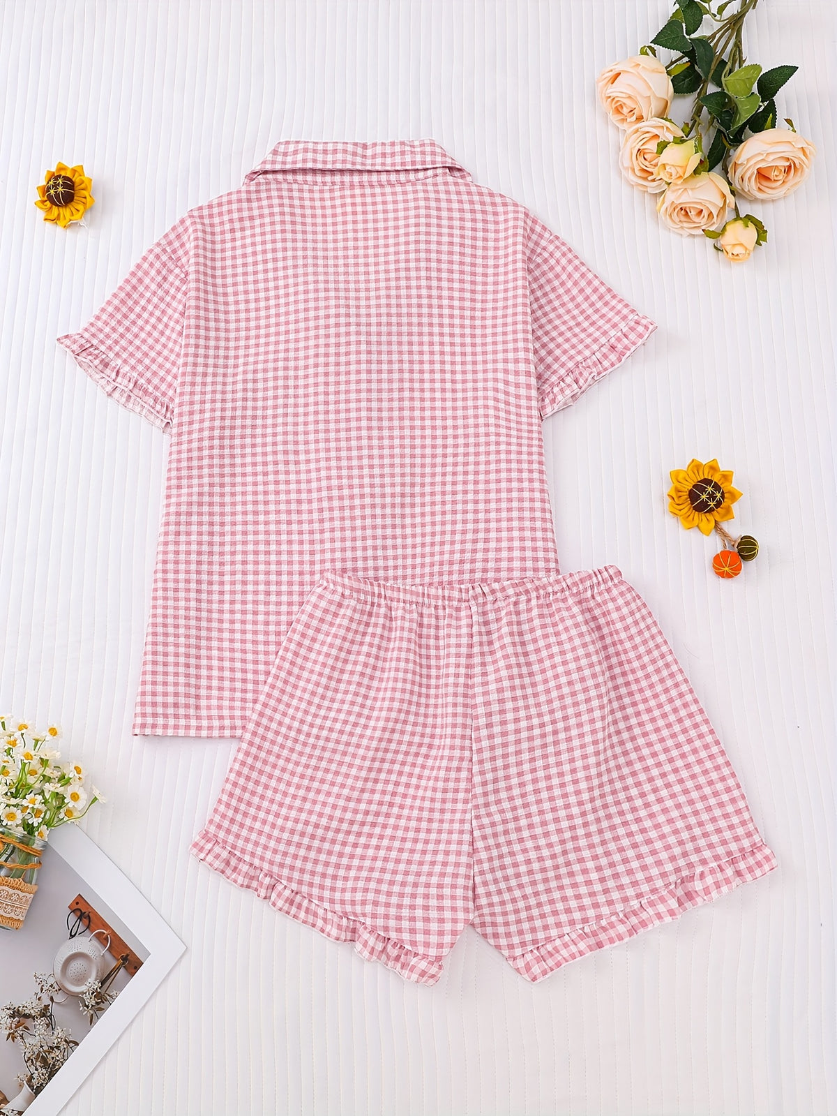 Pyjama grande taille à carreaux, manches courtes, visuel produit
