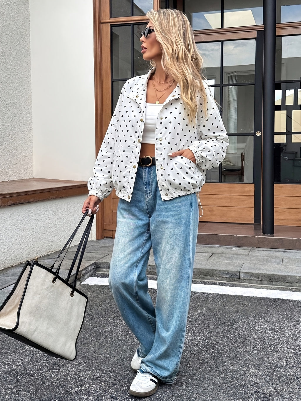 Veste grande taille à pois, coupe oversize, manches longues — composition : 100% Polyester