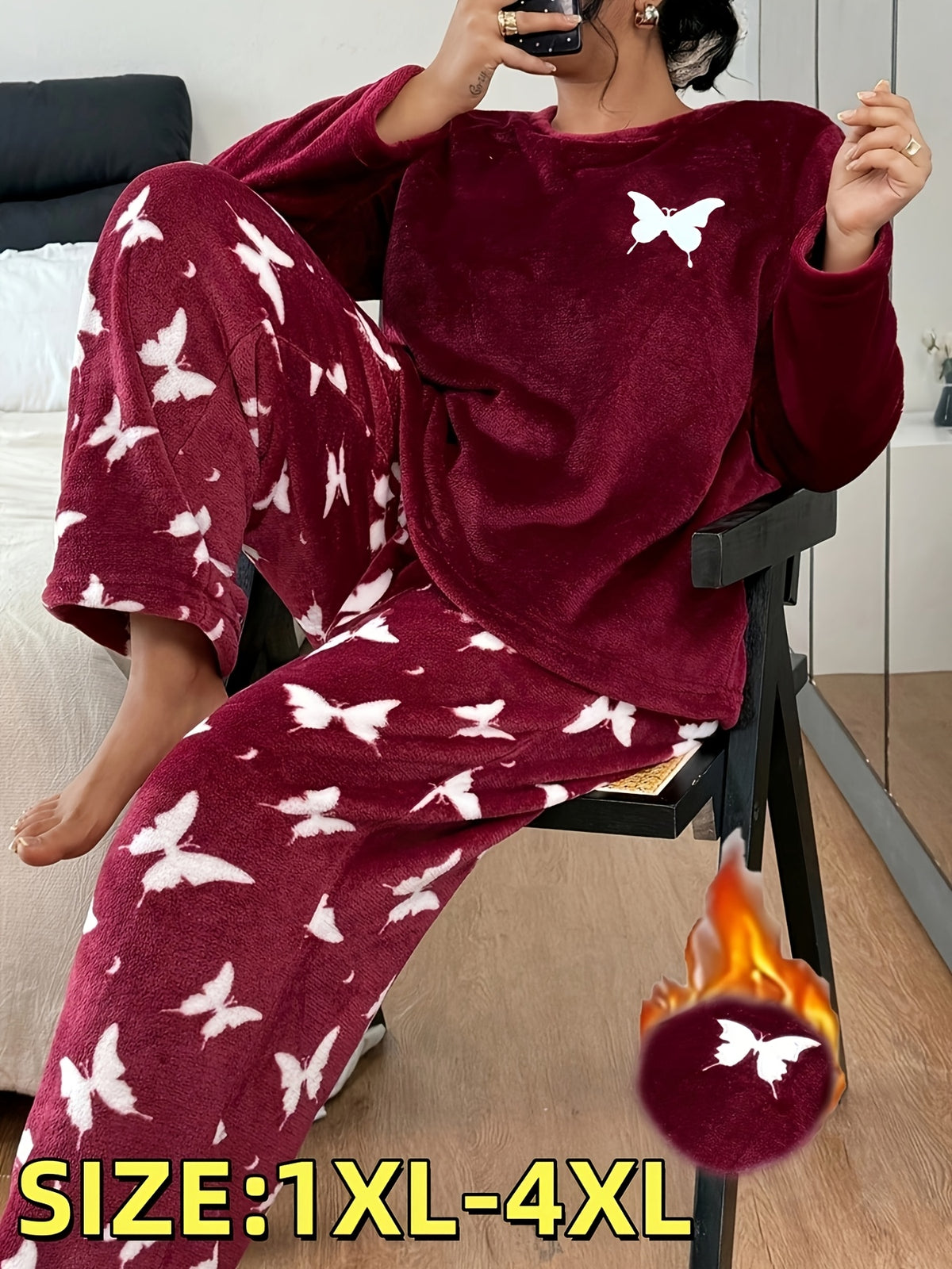 Pyjama grande taille, chaleur d'hiver, esprit décontracté — composition : 100% Polyester