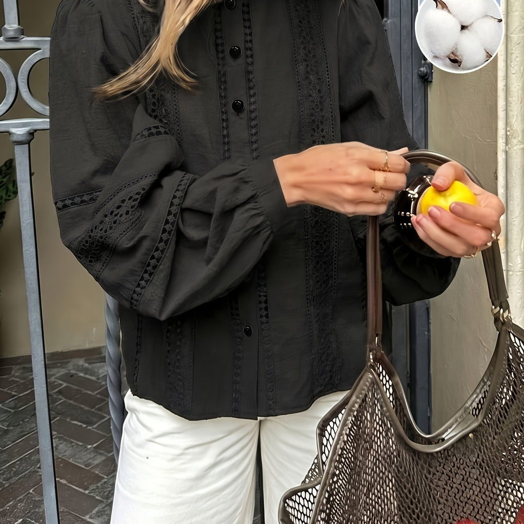Blouse grande taille, coupe oversize, manches longues, toucher naturel — matière : coton