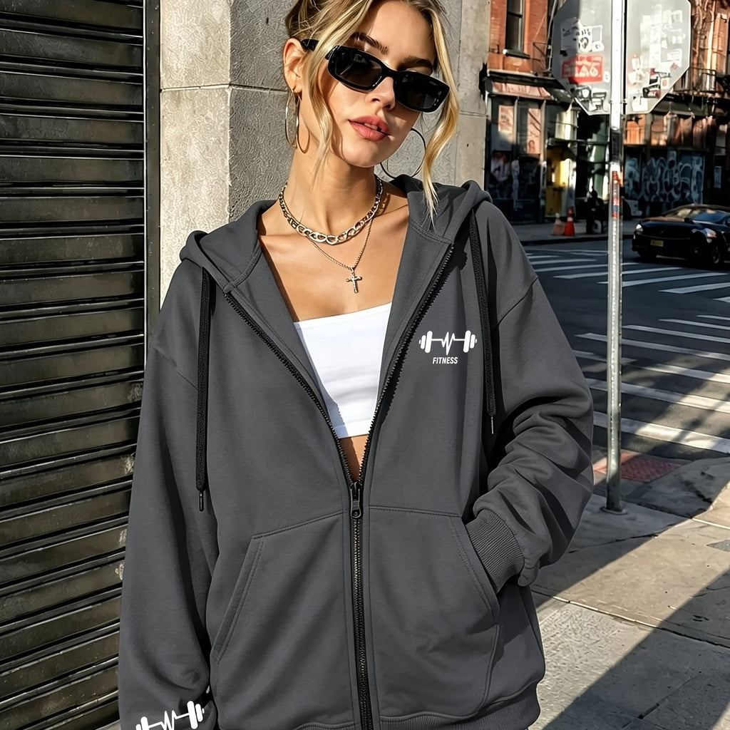 Veste grande taille, coupe ample, capuche, manches longues, vu de dos