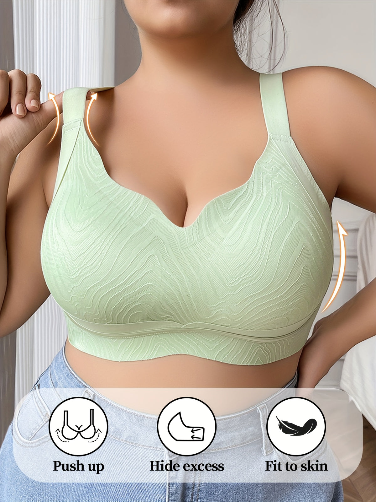 Soutien-gorge sans armature grande taille — Tissu gaufré, 5 teintes