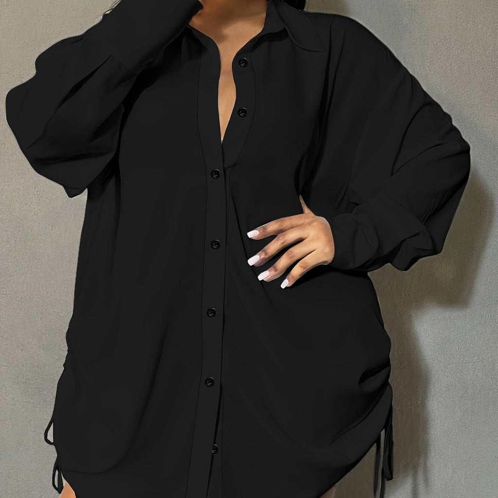 Chemise grande taille, boutonnage, manches longues — composition : 100% Polyester