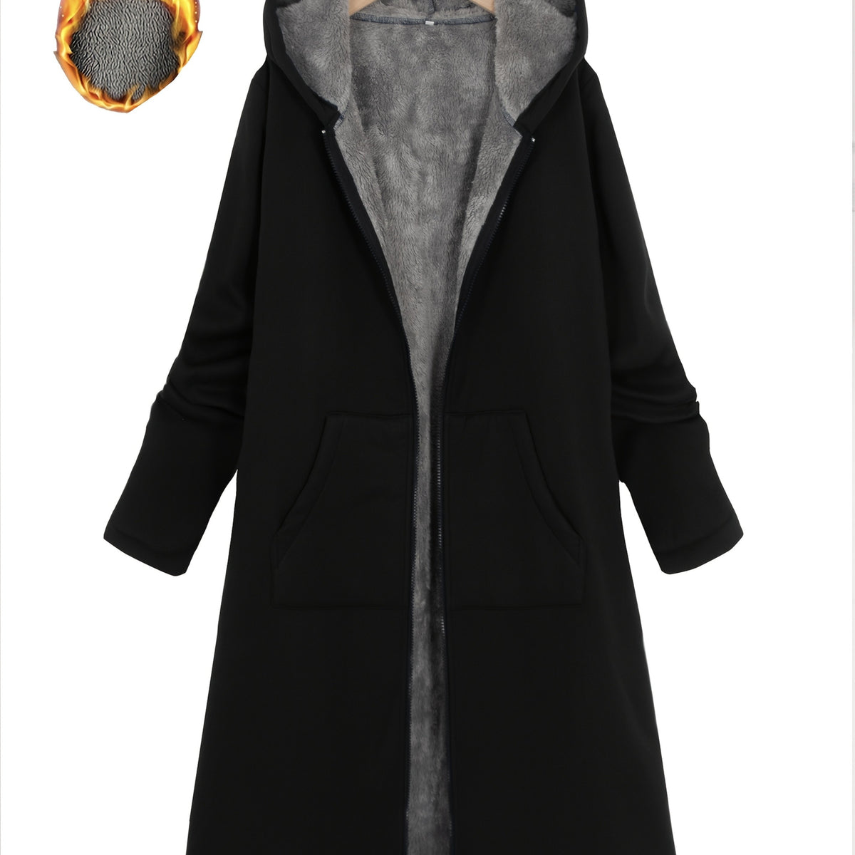 Veste grande taille, capuche, allure élégante