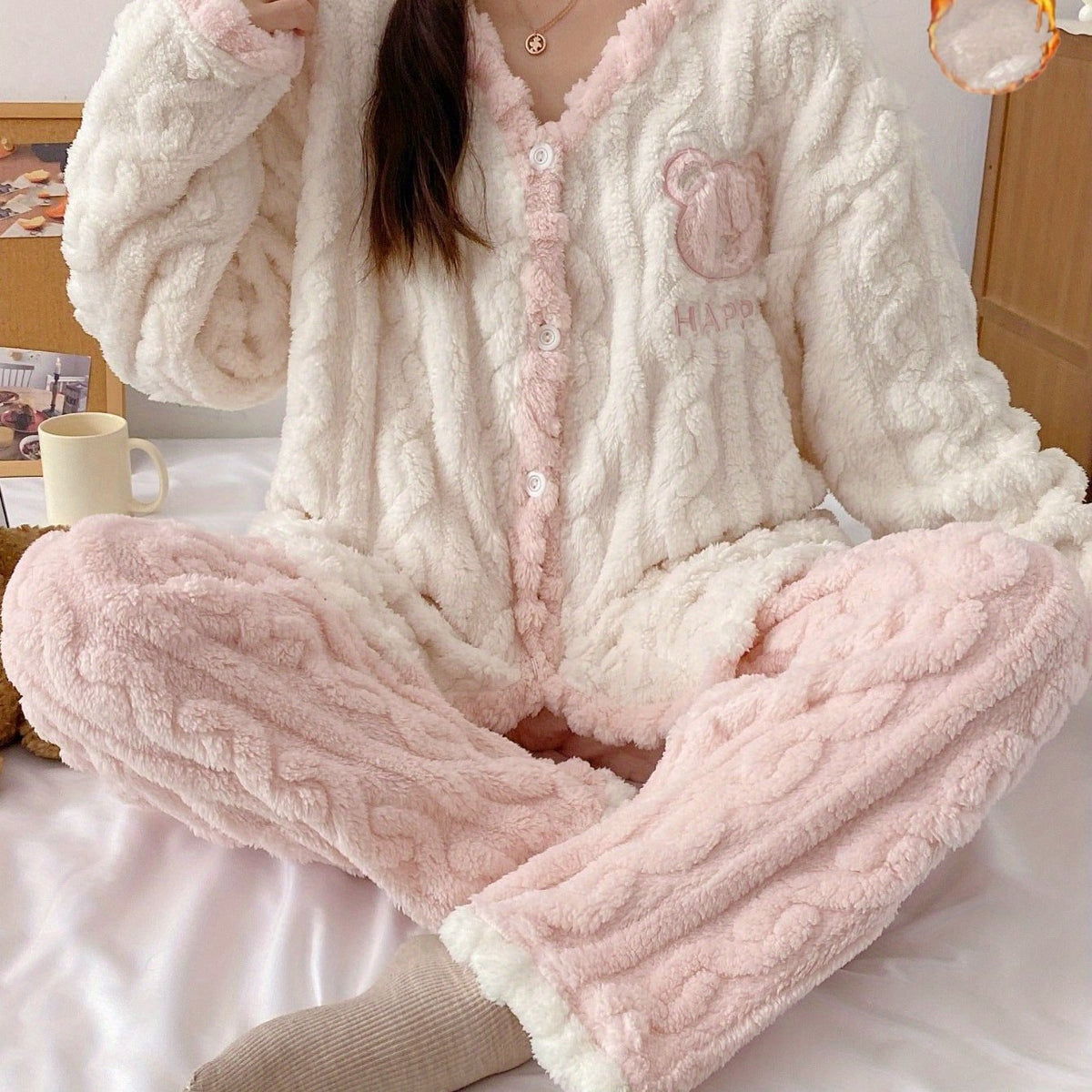 Pyjama grande taille, chaleur d'hiver — matière : polyester