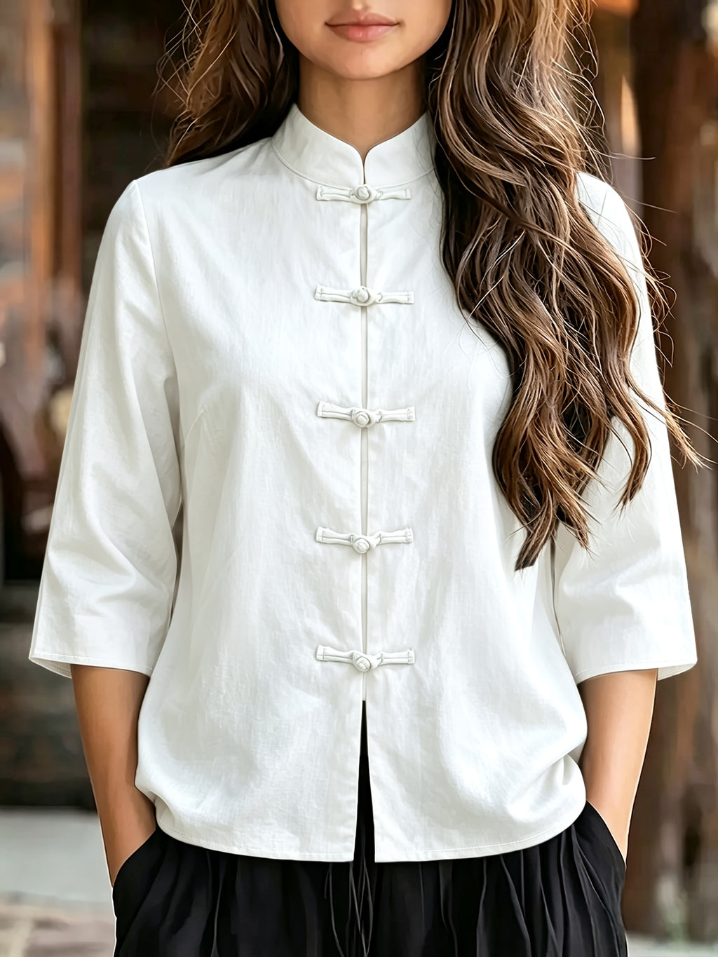 Chemise grande taille, dentelle contrastée, manches longues, toutes saisons