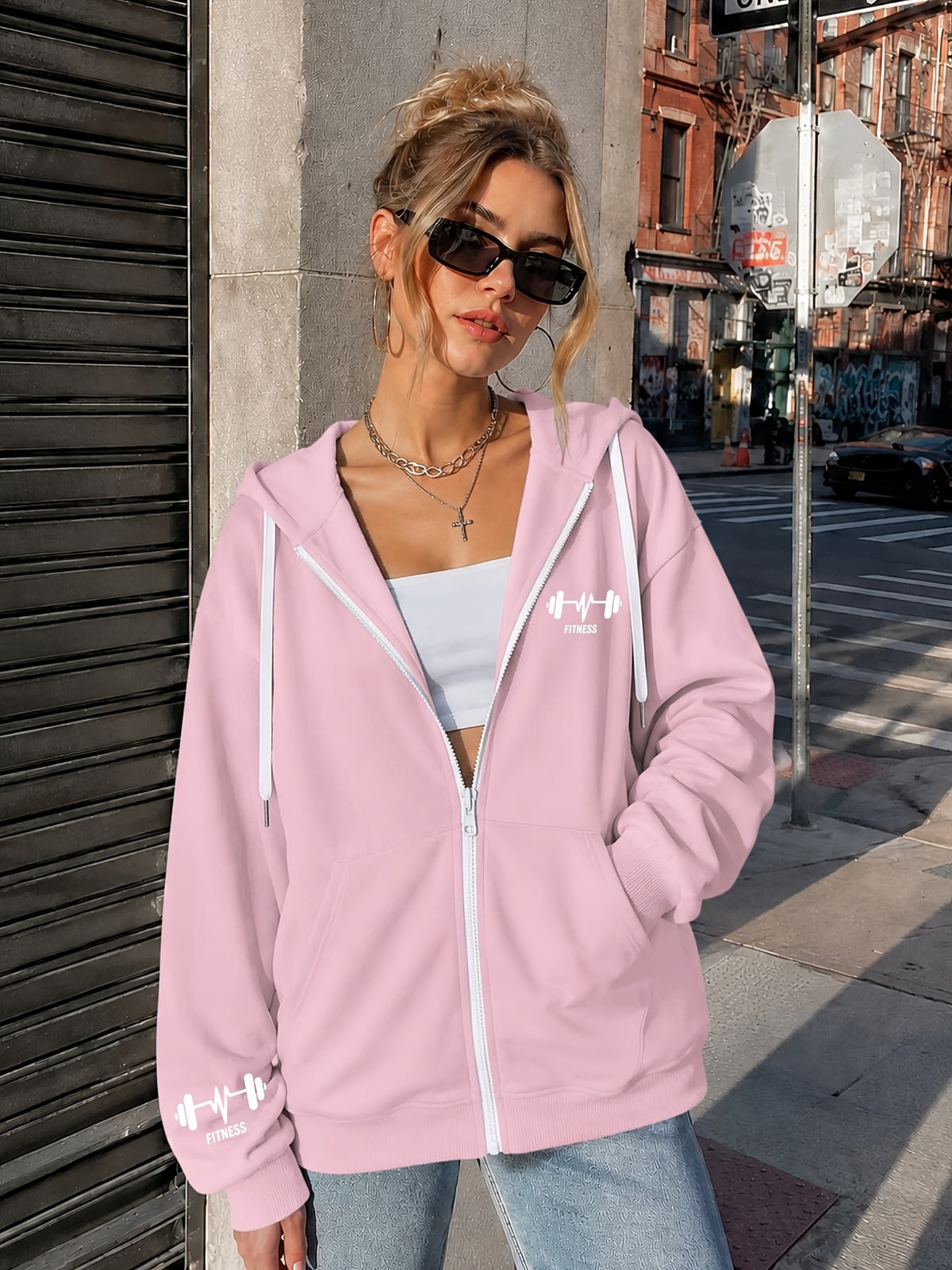 Veste grande taille, coupe ample, capuche, manches longues
