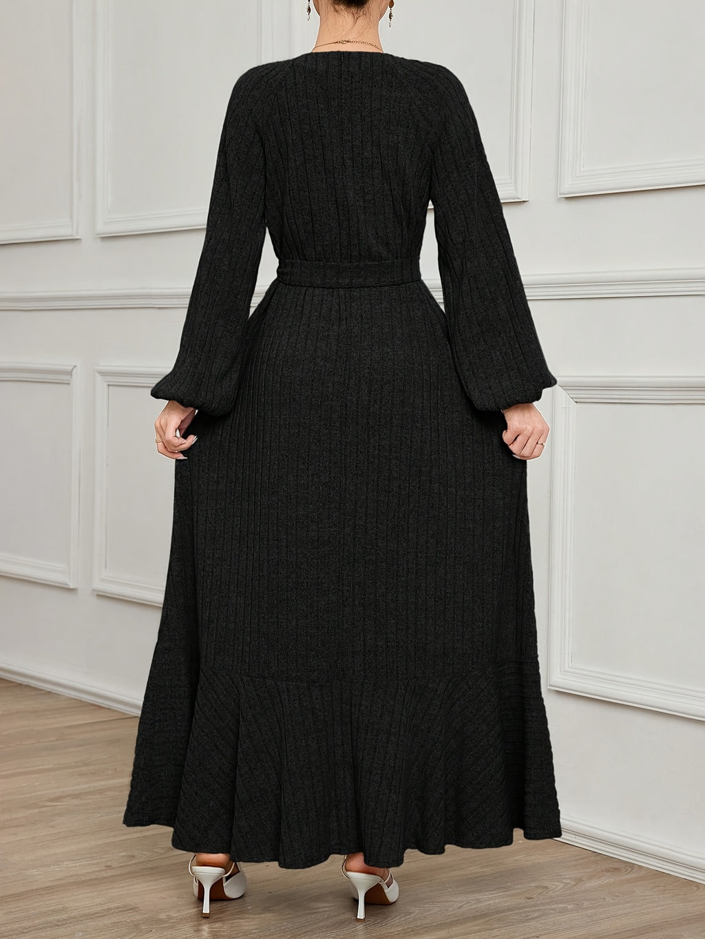 Robe pull grande taille — Manches ballon et maille côtelée