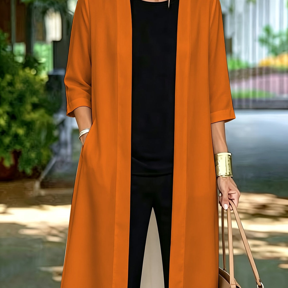 Veste grande taille, coupe ample, poches pratiques, esprit trench, mise en situation