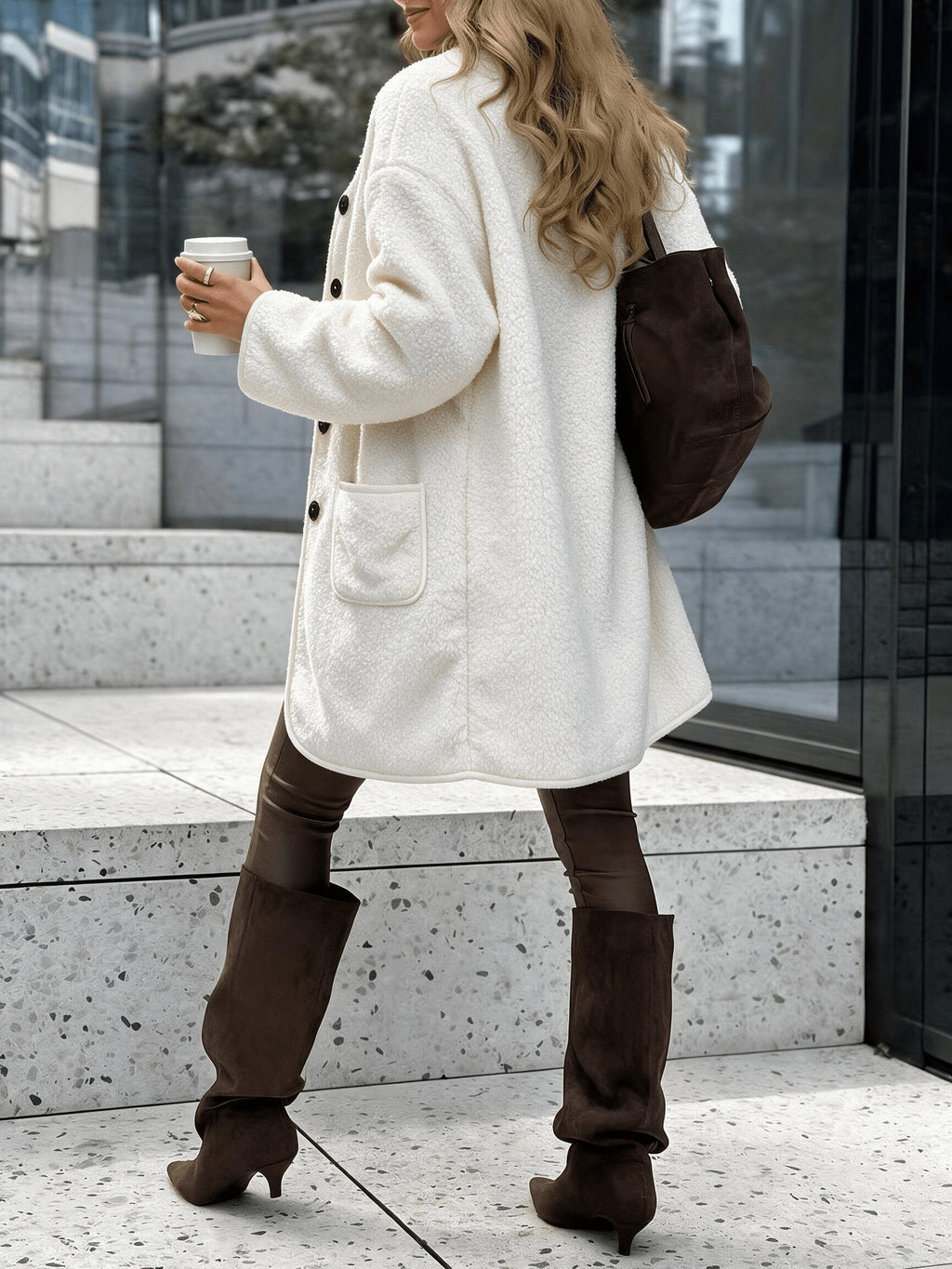 Veste grande taille, coupe ample, encolure nette, poches pratiques, tissu opaque