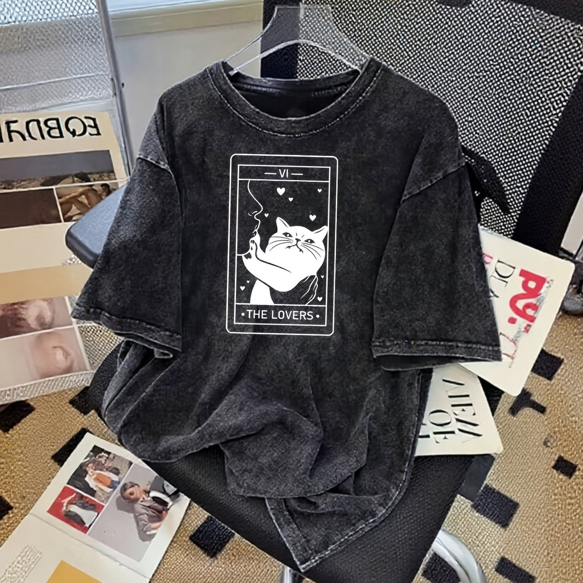 T-shirt grande taille à imprimé géométrique, coupe oversize, toucher naturel — matière : coton
