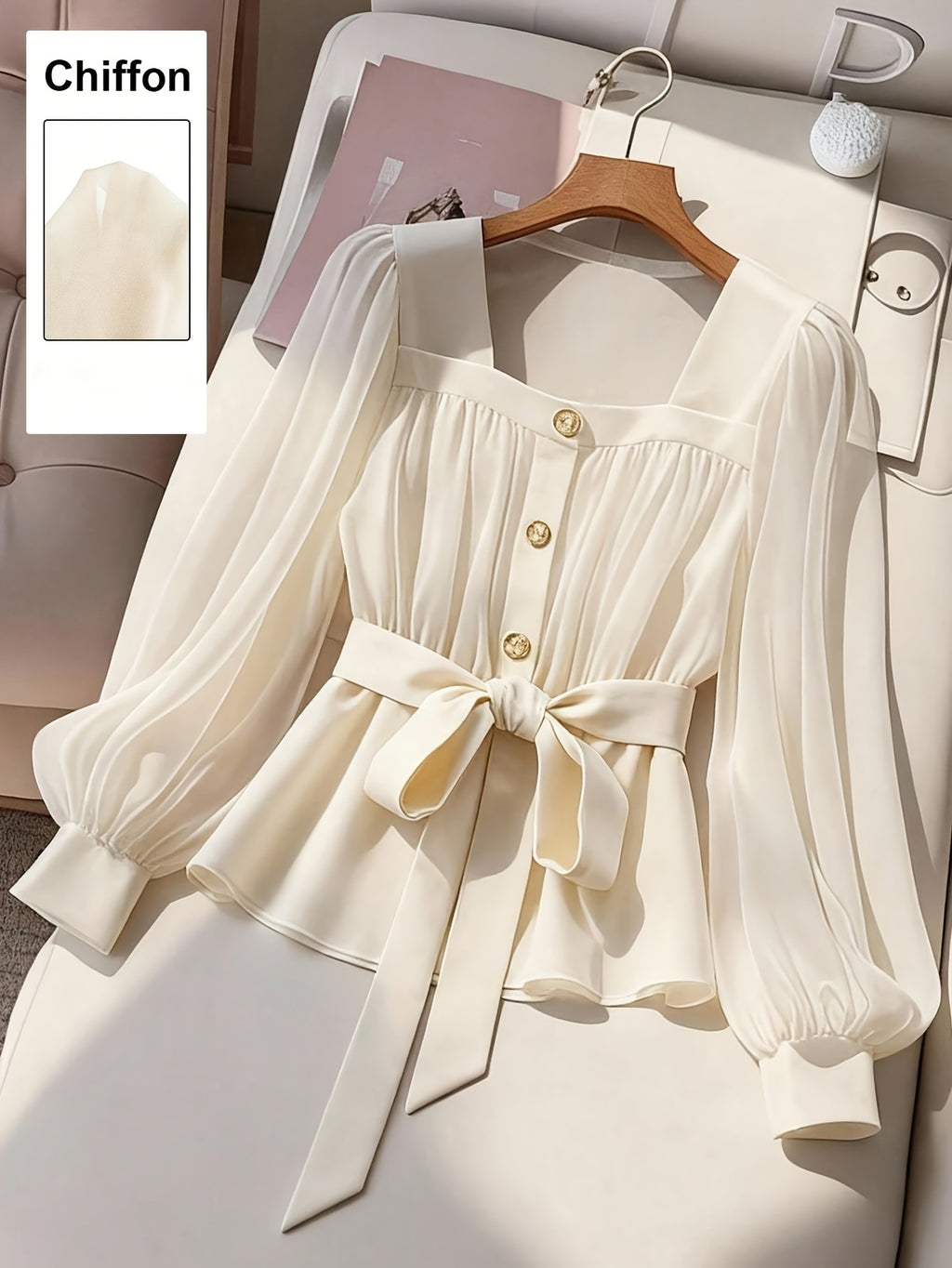 Top grande taille, ceinture assortie, gros plan
