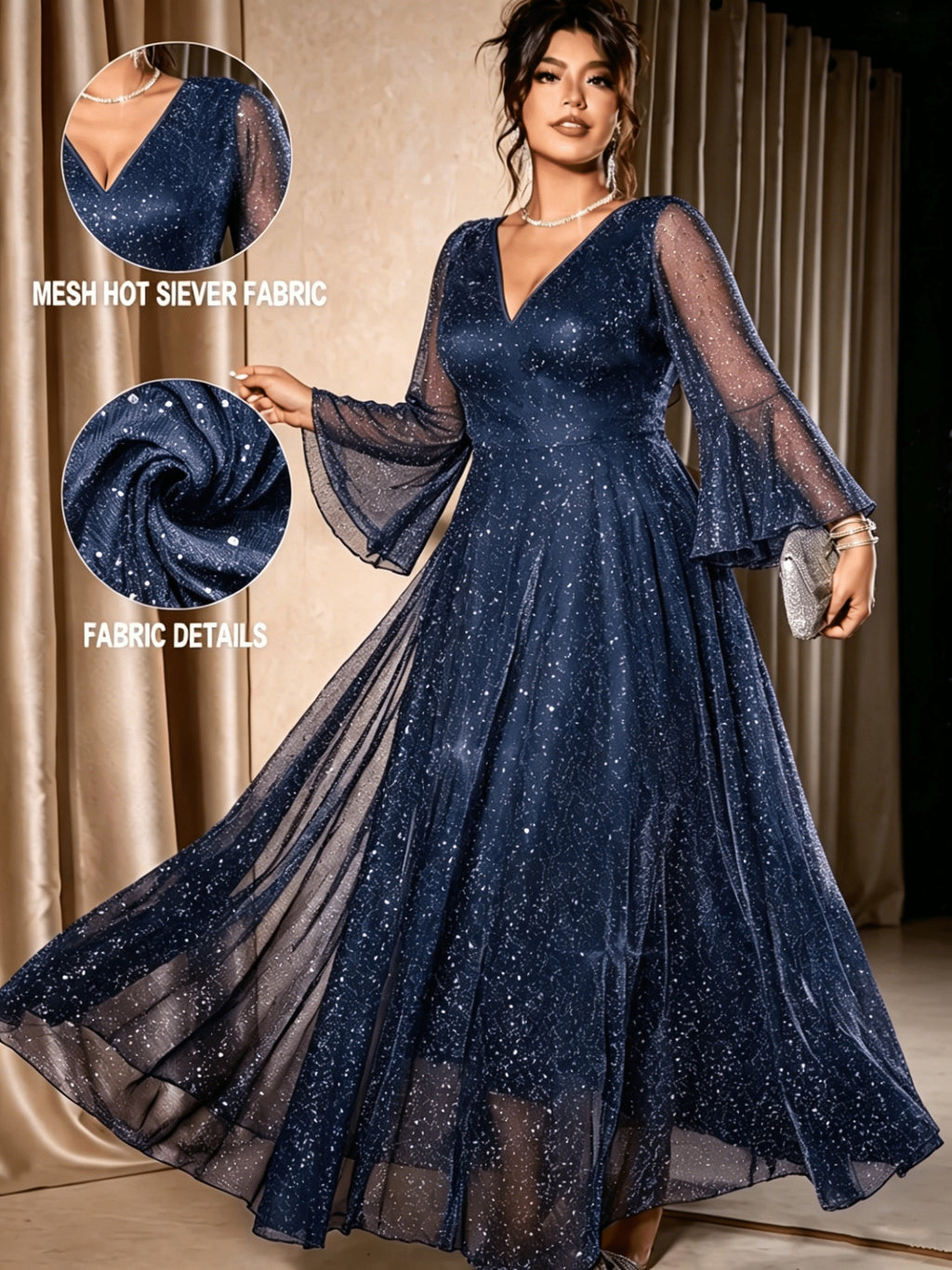 Robe longue grande taille — Surjupe de résille pailletée