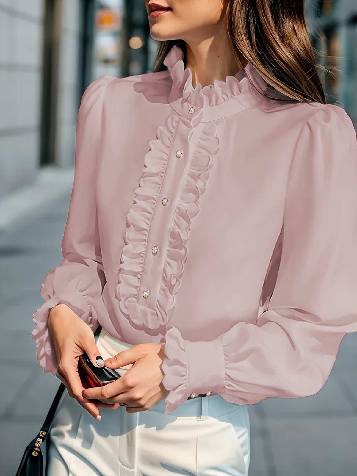 Blouse grande taille, volants, mise en situation